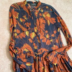 Thakoon sheer tunic long sleeves and shirred lower part size 4